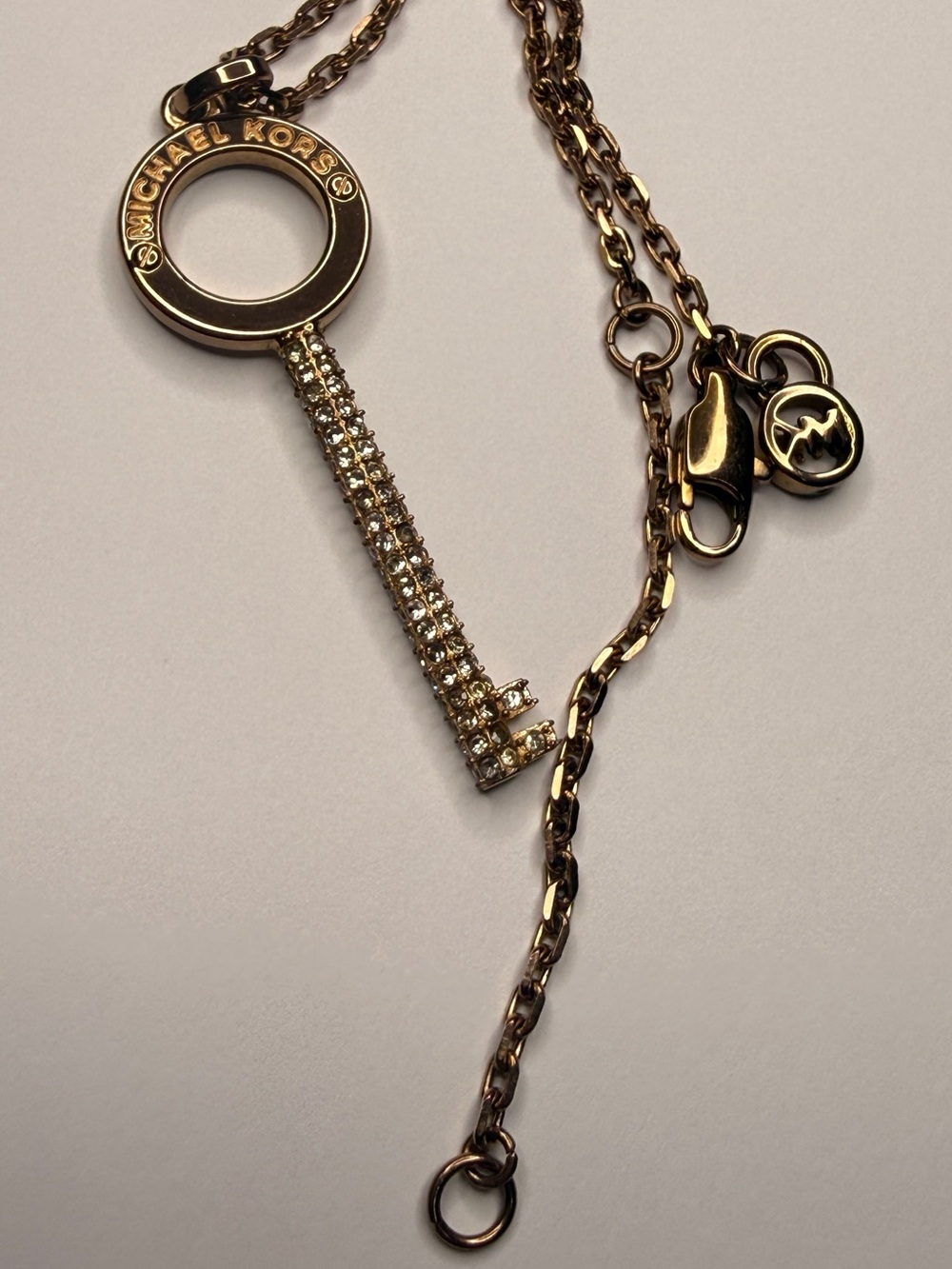 Michael Kors Gold-Tone Crystal Key Pendant Necklace